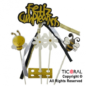 CAKE TOPPER ABEJITA FELIZ CUMPLEAÑOS CON PINCHE X 1